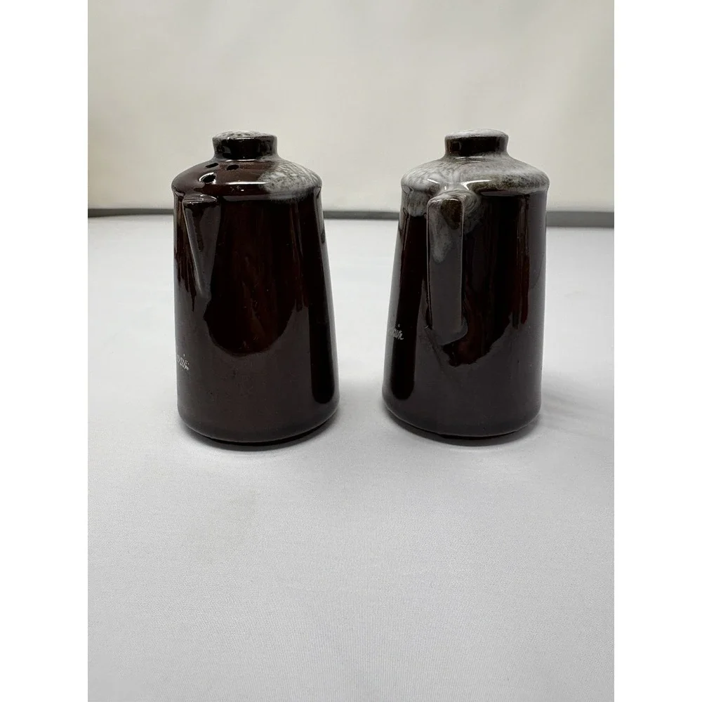 Vintage Old Economy Salt & Pepper Shakers Brown Stoneware Kettle – Hannibal MO
